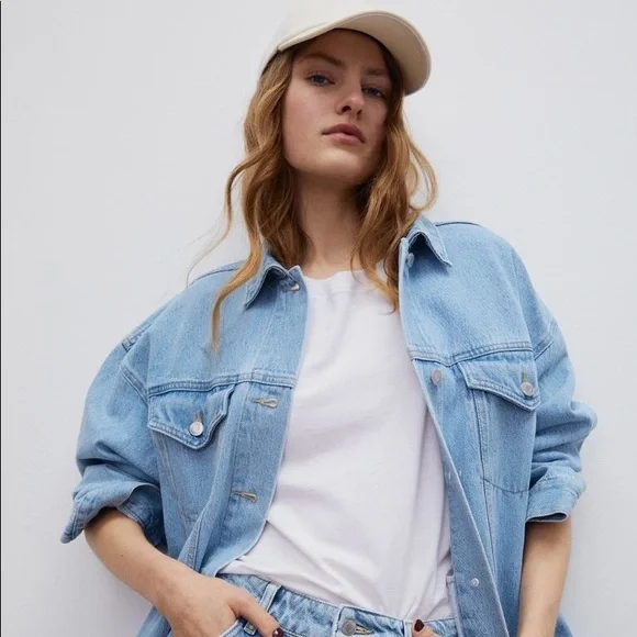 H&M Jackets Coats Hm Oversized Denim Jacket Poshmark